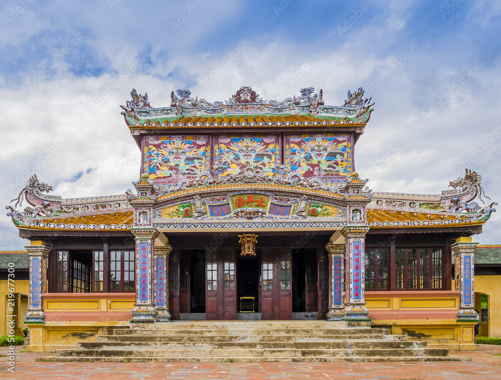 Thai Binh Lau pavilion, the Royal Library in the old citadel of Hue, the imperial forbidden purple city, Vietnam
