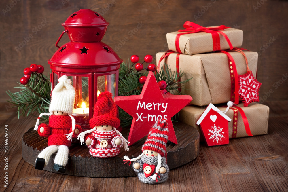 Fototapeta premium Christmas gift card with holiday composition