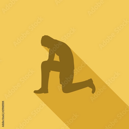 Illustration of silhouette of businessman stand to kneel. Web icon with long shadows