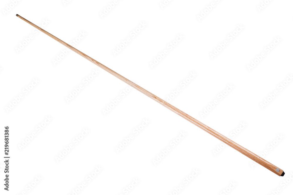 wooden cue for playing billiards on white background, isolate wooden cue for playing billiards on white background, isolate
