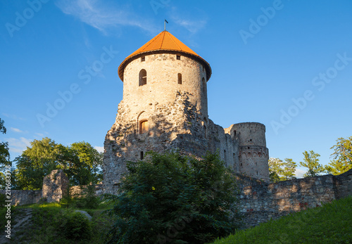 Ruins of Cesis castle at sunset, Latvia. Summer season.