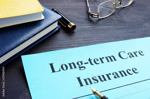 Long term Care Insurance policy on a table.