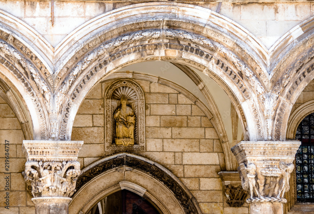 Bas-relief on an ancient Catholic Church in Dubrovnik,Croatia. 