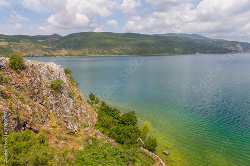 Fototapeta Naklejka Na Ścianę i Meble -  Scenic landscape view in coastline Ohrid Lake.