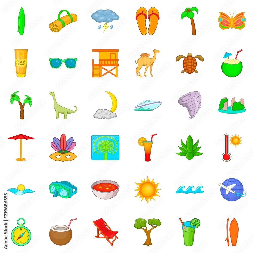 Tropic icons set. Cartoon style of 36 tropic vector icons for web isolated on white background