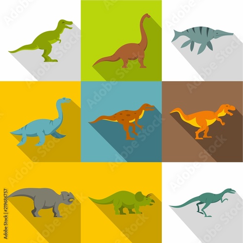 Fototapeta Naklejka Na Ścianę i Meble -  Dinosaur icon set. Flat style set of 9 dinosaur vector icons for web design