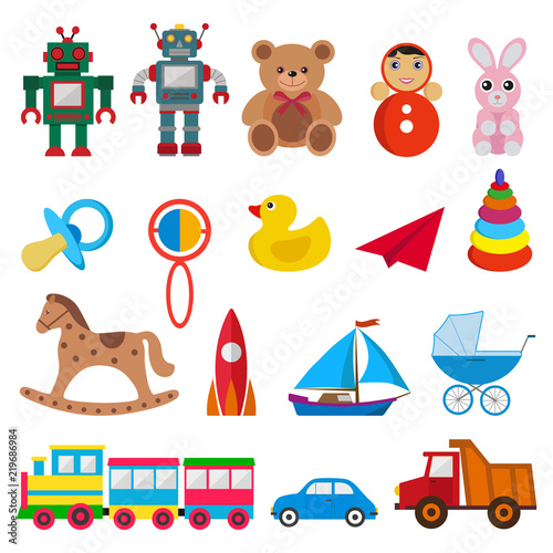 set of children`s toys on white background photo