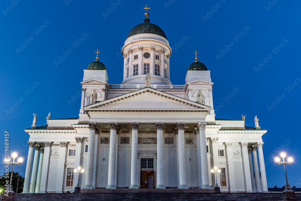 The white Helsinki cathedral at night in summer - 2