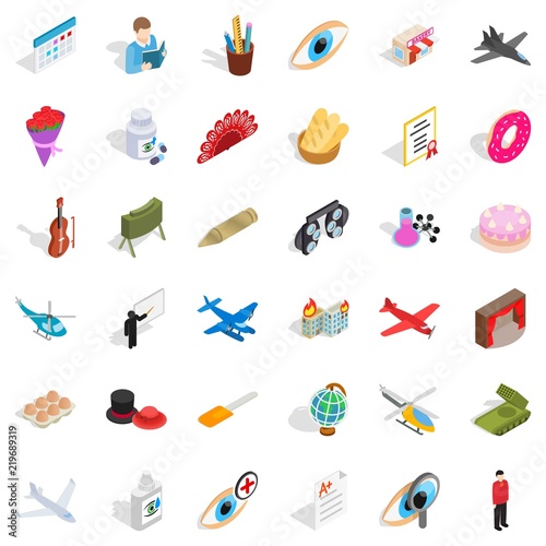 Vocation icons set. Isometric style of 36 vocation vector icons for web isolated on white background
