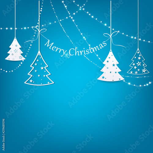 Blue christmas background with christmas tree and  star design