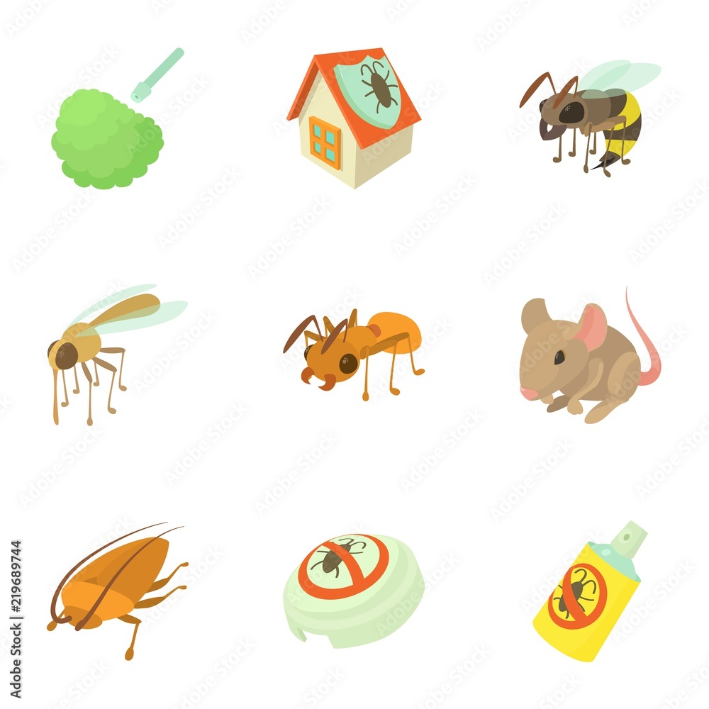 Insect icons set. Cartoon set of 9 insect vector icons for web isolated on white background