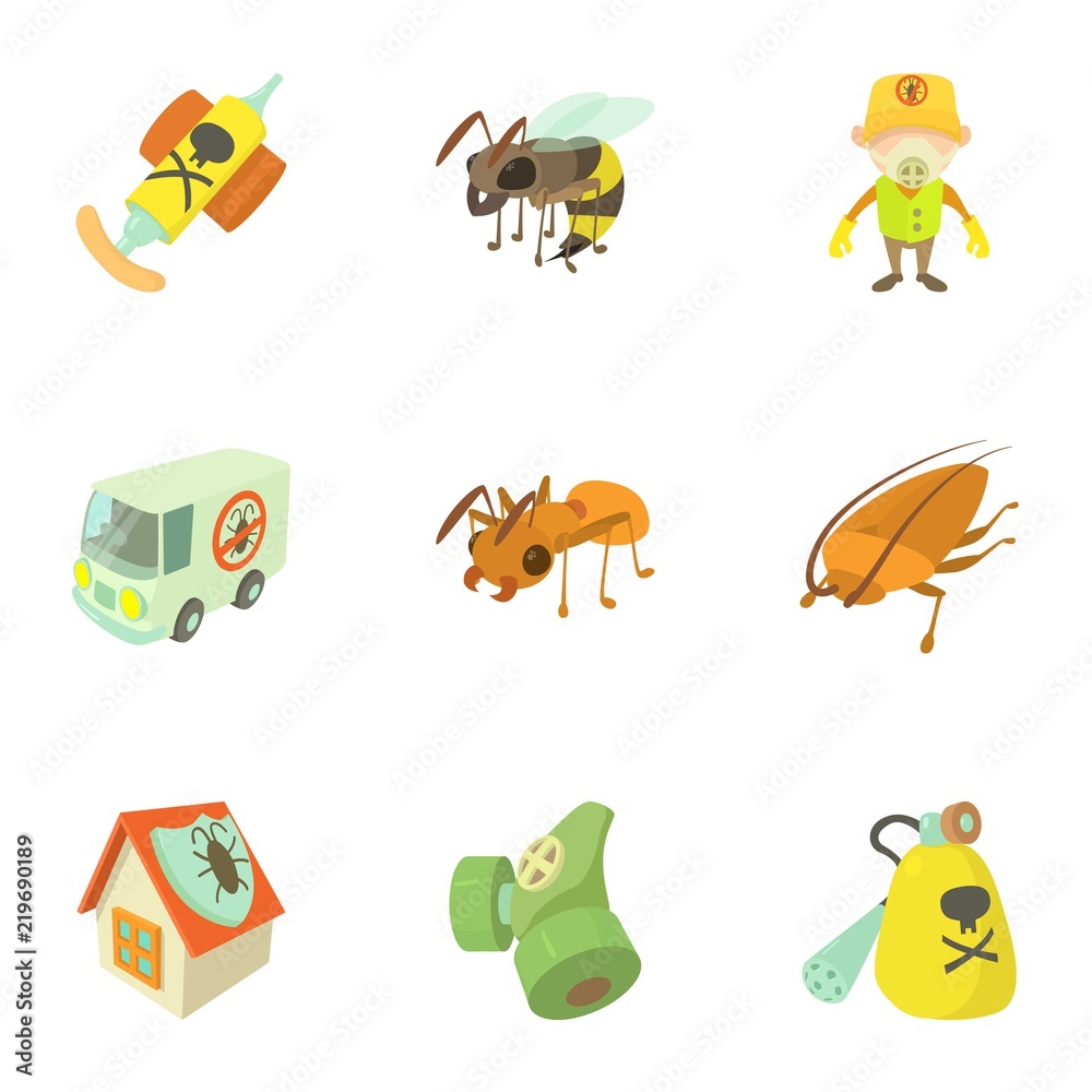 Obraz premium Pest extermination icons set. Cartoon set of 9 pest extermination vector icons for web isolated on white background