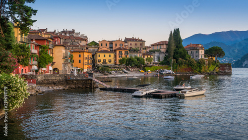 Scenic view in the beautiful Varenna in the evening  on Lake Como  Lombardy  Italy.