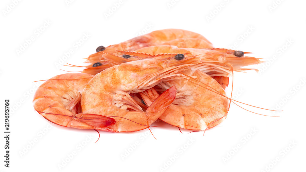 Red cooked tiger shrimps isolated on white background Red cooked tiger shrimps isolated on white background