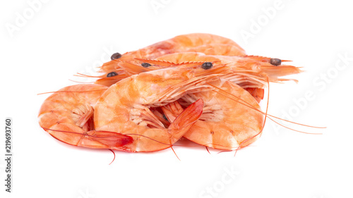 Red cooked tiger shrimps isolated on white background