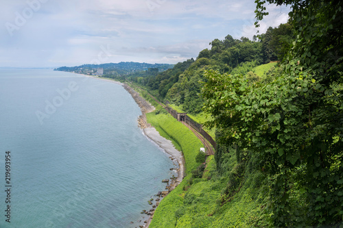 Beautiful view of the sea coast from the mountain. Botanical garden in Batumi © Andrii