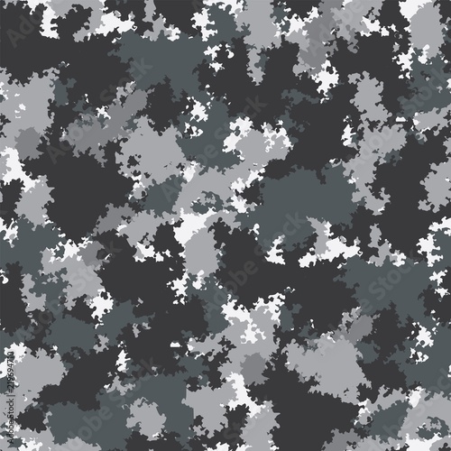 Gray concrete seamless camo pattern. Vector seamless pattern camouflage design. Classic urban seamless vector camo. Camouflage fabric pattern.