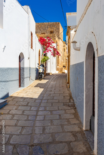  Beautiful narrow street of historic Lindos. Rhodes island  Greece
