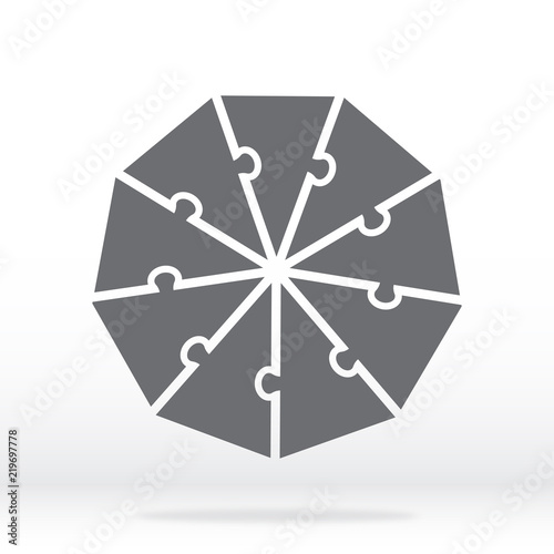 Simple icon polygon puzzle in gray. Simple icon puzzle of the nine elements on transparent background. Flat design. Vector illustration EPS10.