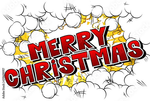 Merry Christmas - Comic book style word on abstract background.