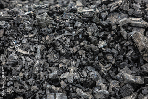 Detail of char-coal made from wood for bbq 