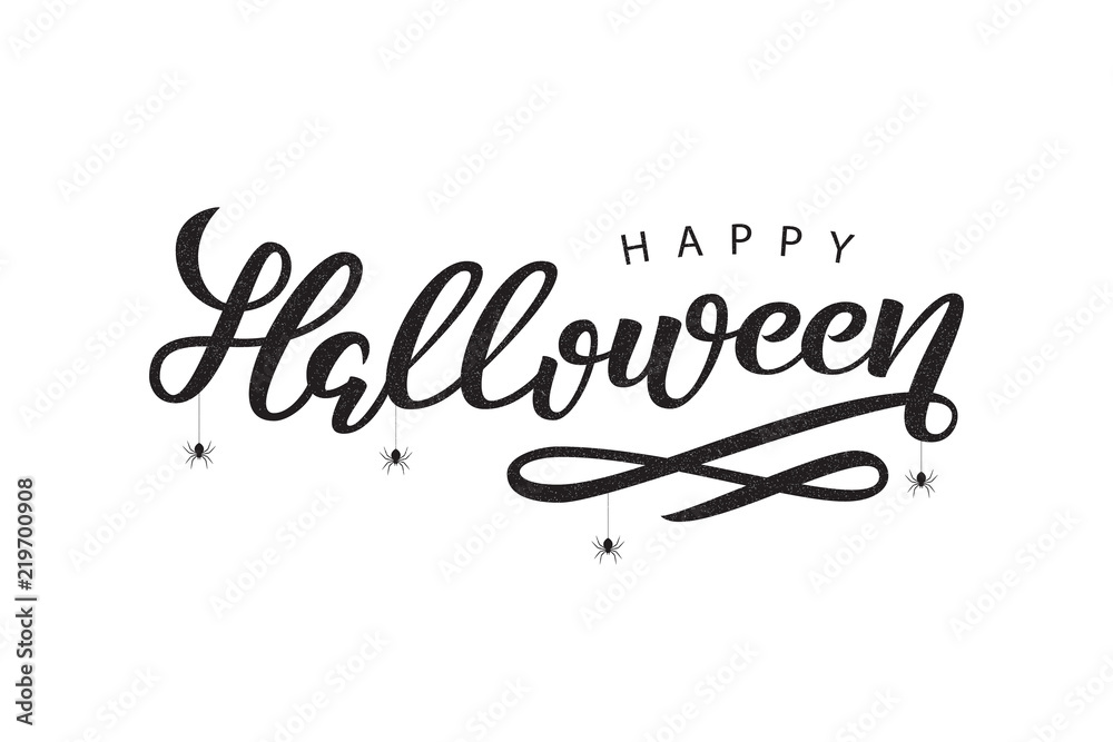 Vector realistic isolated typography for Halloween and spiders for decoration and covering on the white background. Concept of Happy Halloween.