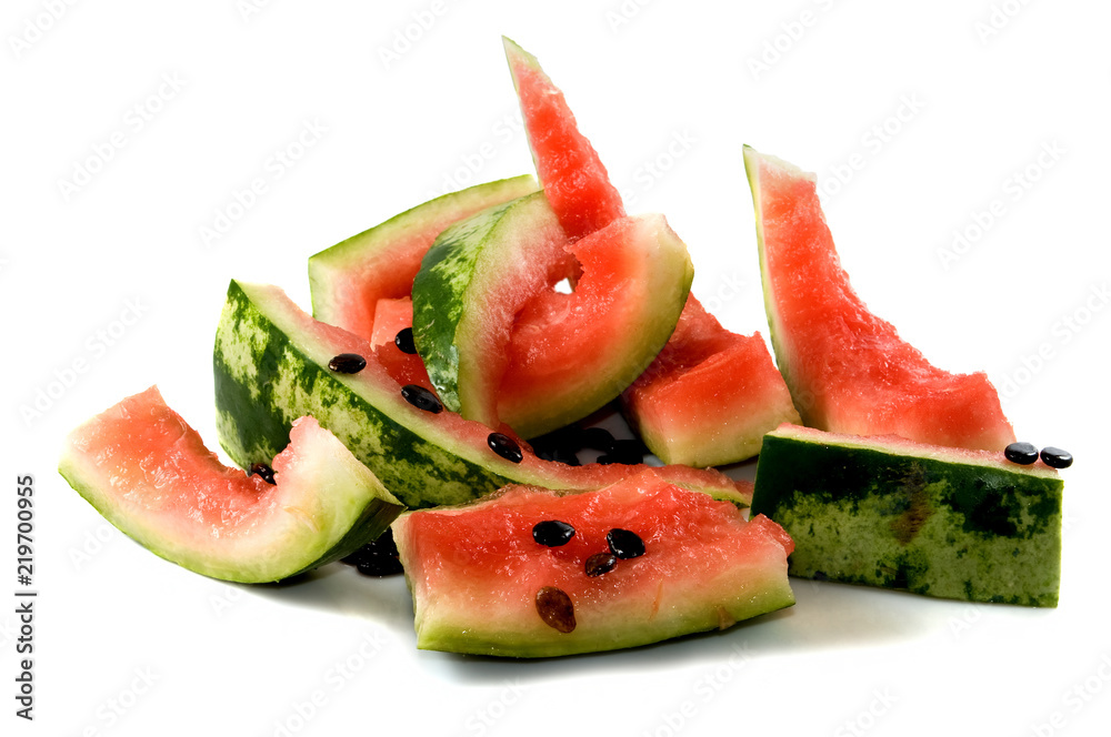 isolated image of crusts from watermelon on white background isolated image of crusts from watermelon on white background