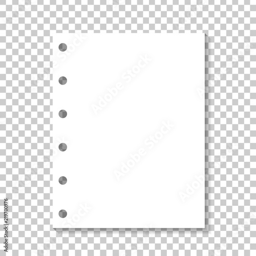 Vector realistic isolated notebook paper list for decoration and covering on the transparent background. Concept of note, posting and education.