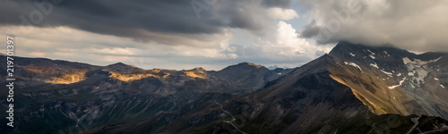 Panorama of the Alps in sunset