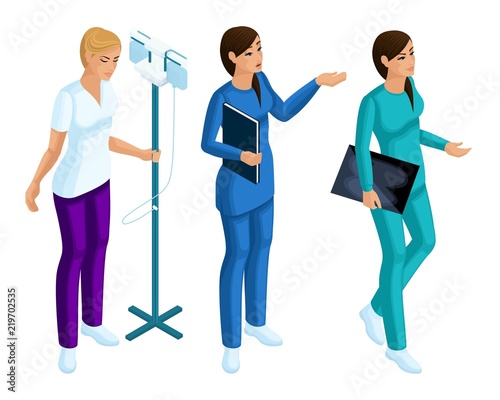 Isometry of a woman medical workers, 3d nurse, beautiful girls in medical clothes excellent set for illustrations