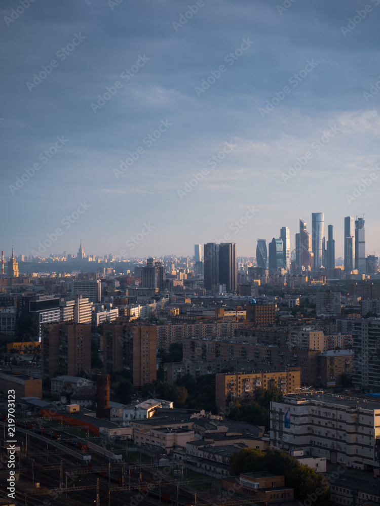 Aerial evening view of Moscow city