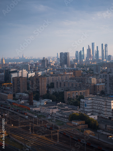 Fototapeta Naklejka Na Ścianę i Meble -  Aerial evening view of Moscow city