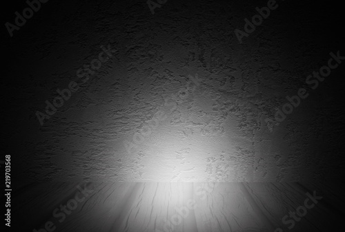 Background of empty room with spotlights and lights, abstract purple background with neon glow