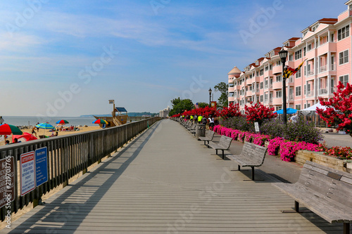 Slika na platnu North Beach Maryland Boardwalk with annuals in Full Bloom