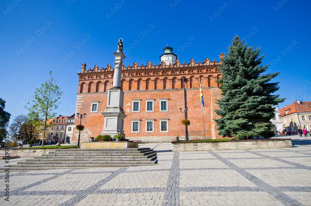 Town square and town hall in Sandomierz, Poland