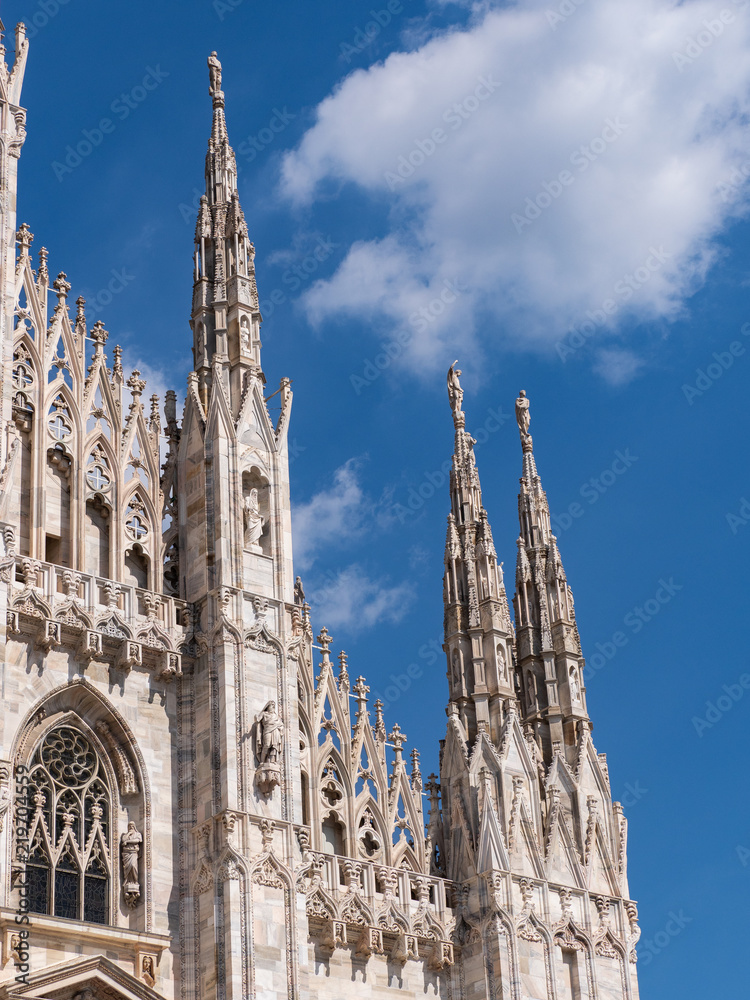 Milan, Italy - June 2018 : Famous Milan Cathedral (Duomo di Milano), view of the architecture detail