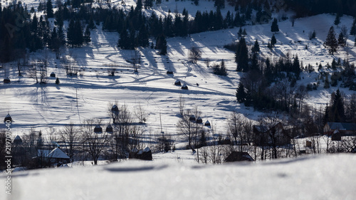 Romanian village on a cold winter day