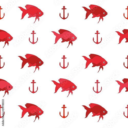 Abstract seamless pattern for girls or boys. Creative vector background with small fish, anchor Funny wallpaper for textile and fabric. Fashion style. Colorful bright picture for children. Multicolor