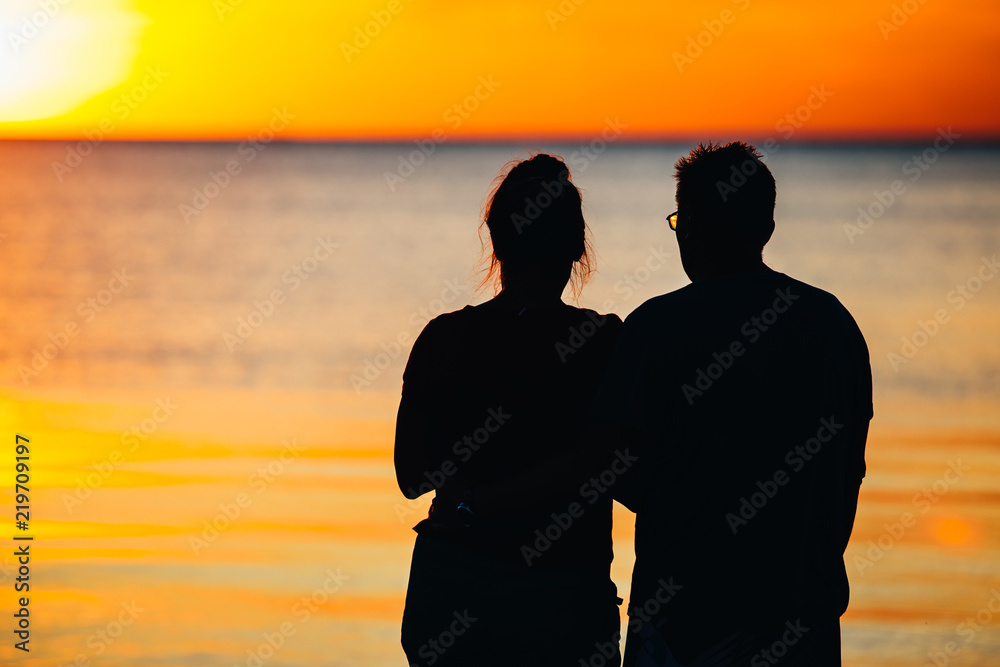 Beautiful seascape with people watching the sunset over the sea