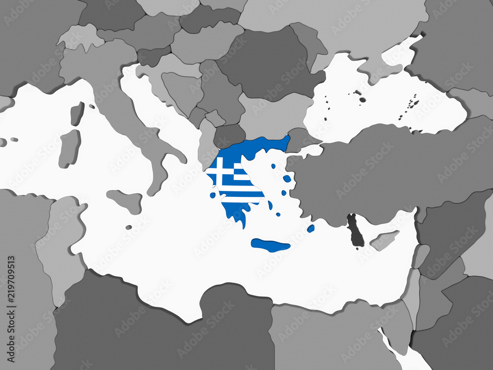 Obraz premium Greece with flag on globe