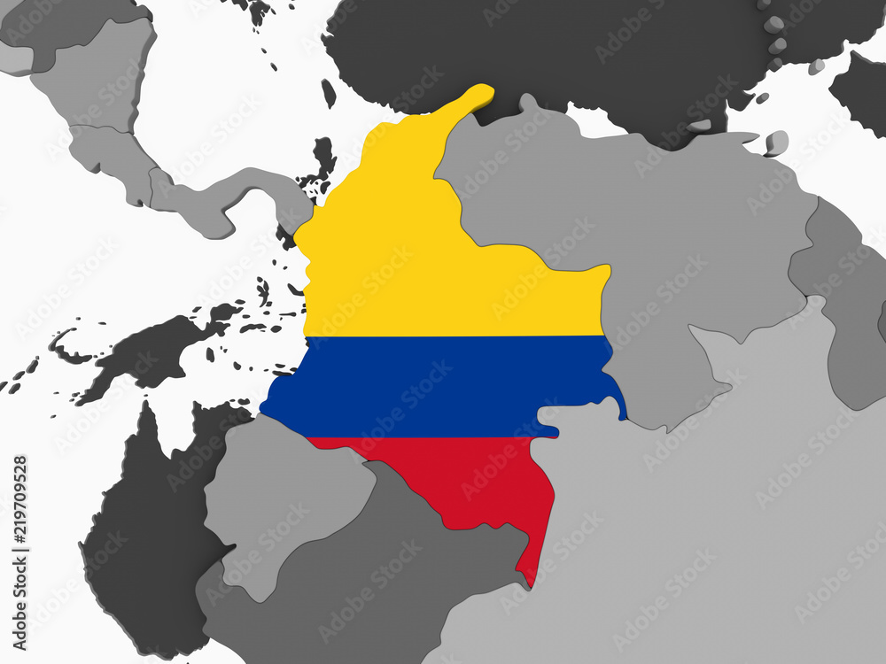 Obraz premium Colombia with flag on globe