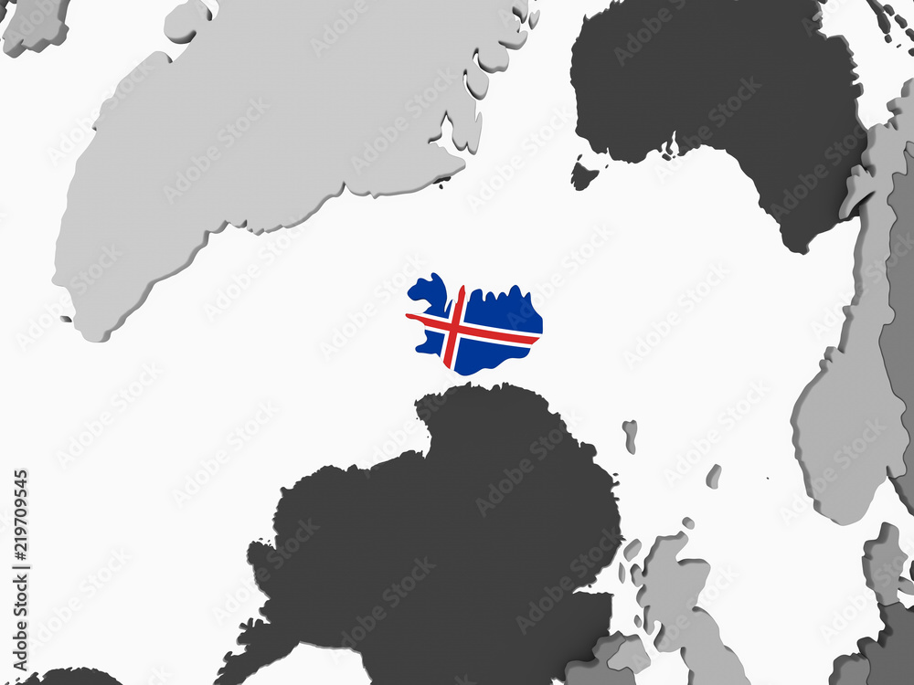 Fototapeta premium Iceland with flag on globe