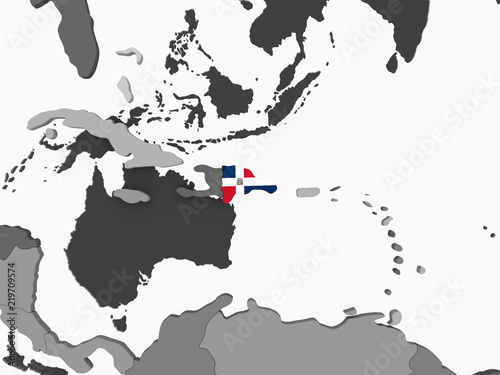 Dominican Republic with flag on globe