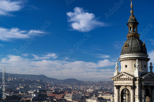 Panorama of the capital of Hungary of Budapest on a background the tower of ancient palace