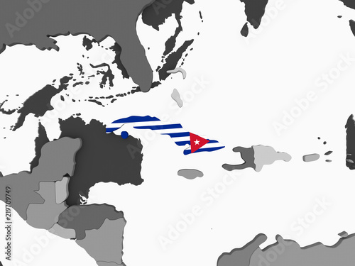 Cuba with flag on globe