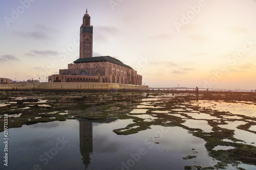 view of Hassan II mosque at sunset - Casablanca - Morocco