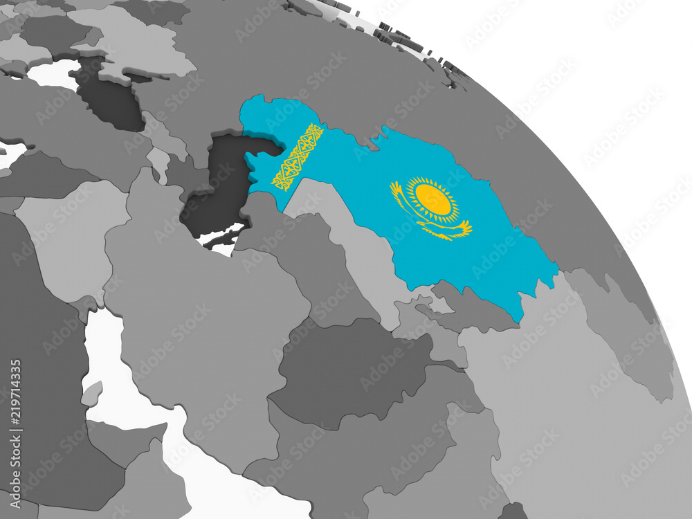 Fototapeta premium Kazakhstan with flag on globe