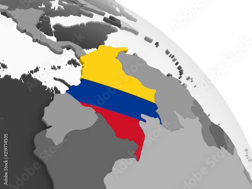 Colombia with flag on globe