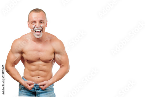 Muscular man taking protein sports nutrition