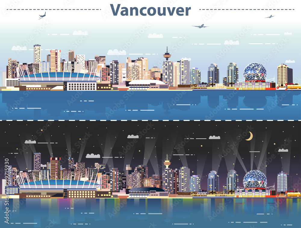 Fototapeta premium wektor streszczenie ilustracji Vancouver w dzień iw nocy